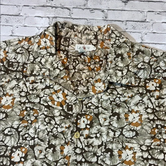 J. Crew mens M Medium green brown floral oarsman relaxed button up shirt EUC - Picture 4 of 5